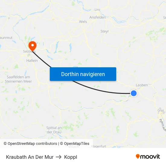 Kraubath An Der Mur to Koppl map