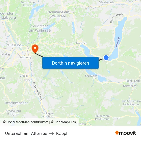 Unterach am Attersee to Koppl map