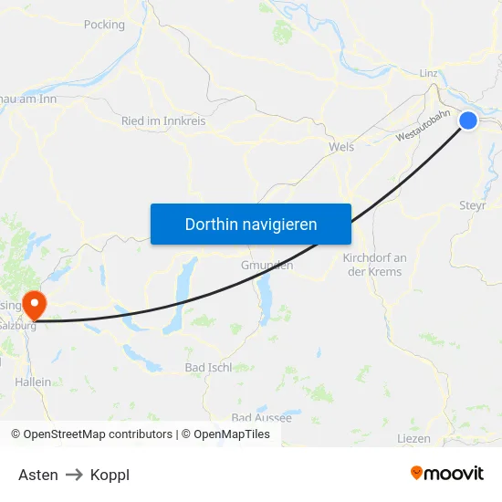 Asten to Koppl map