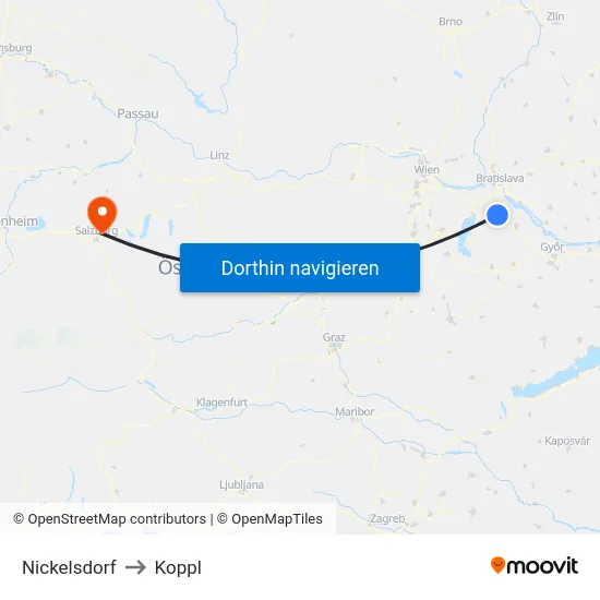 Nickelsdorf to Koppl map