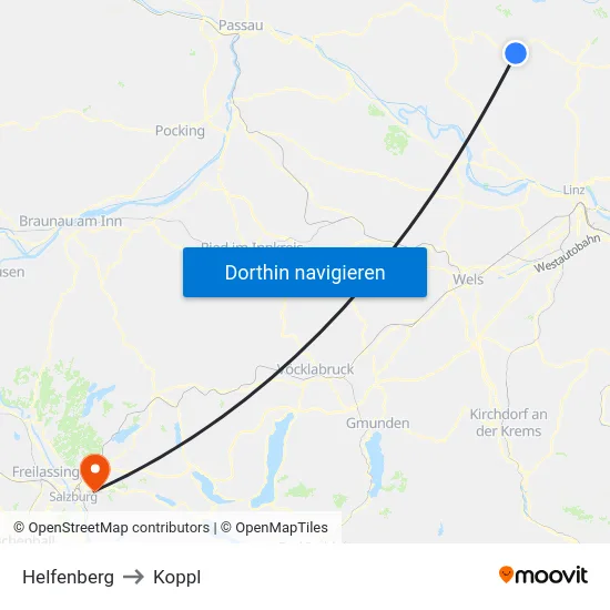 Helfenberg to Koppl map