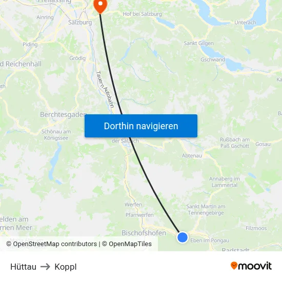 Hüttau to Koppl map