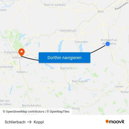 Schlierbach to Koppl map