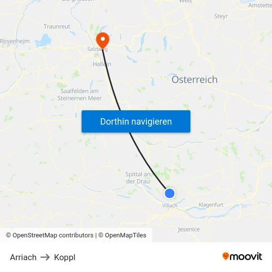 Arriach to Koppl map