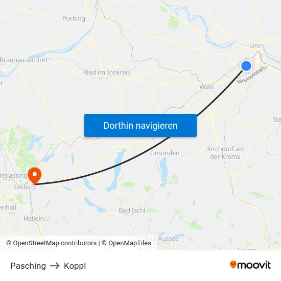 Pasching to Koppl map