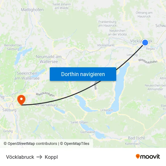 Vöcklabruck to Koppl map