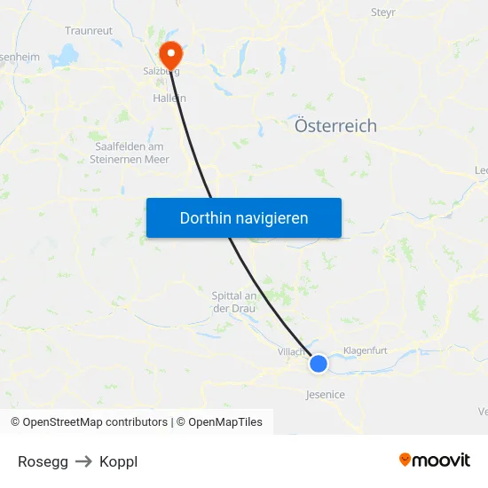 Rosegg to Koppl map