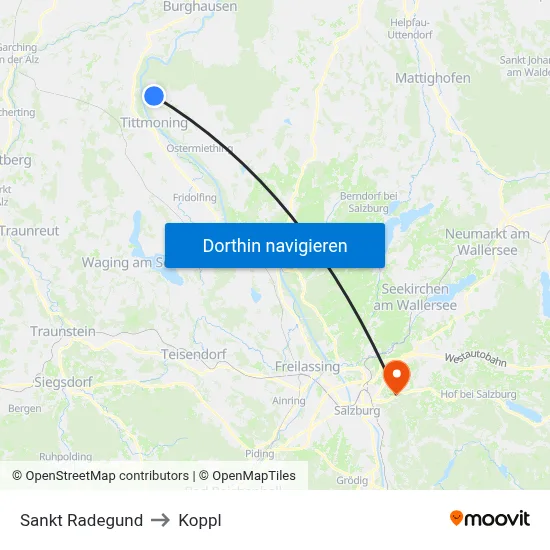Sankt Radegund to Koppl map