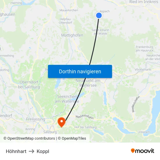 Höhnhart to Koppl map
