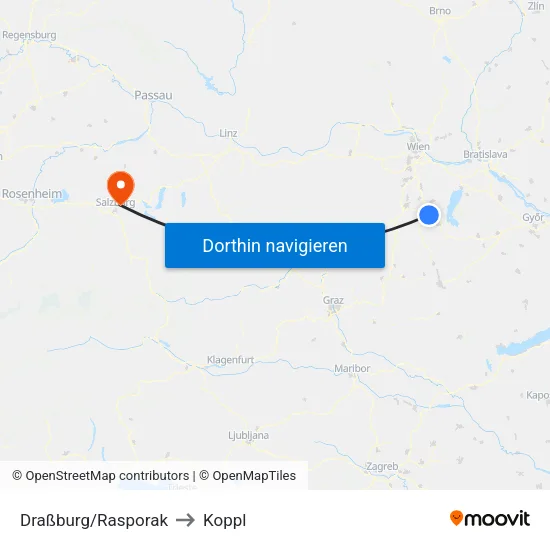 Draßburg/Rasporak to Koppl map