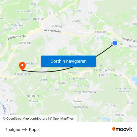 Thalgau to Koppl map