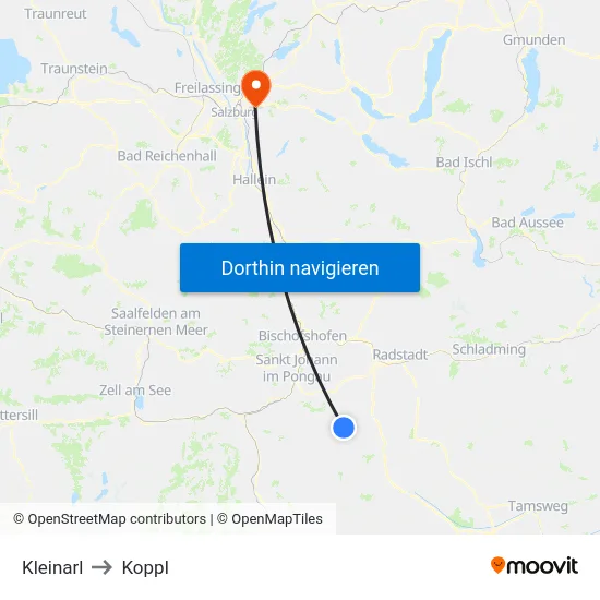 Kleinarl to Koppl map