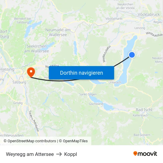 Weyregg am Attersee to Koppl map