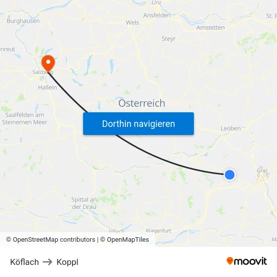 Köflach to Koppl map