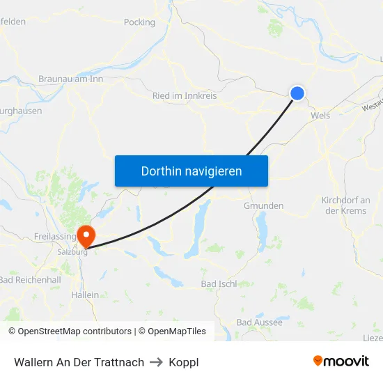 Wallern An Der Trattnach to Koppl map