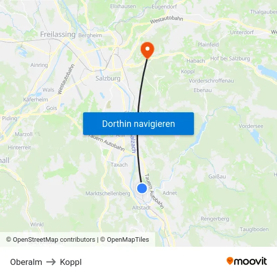 Oberalm to Koppl map