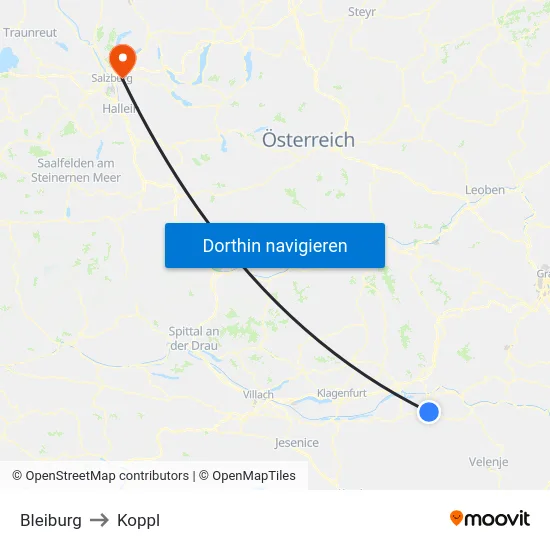 Bleiburg to Koppl map