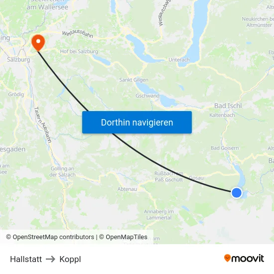 Hallstatt to Koppl map
