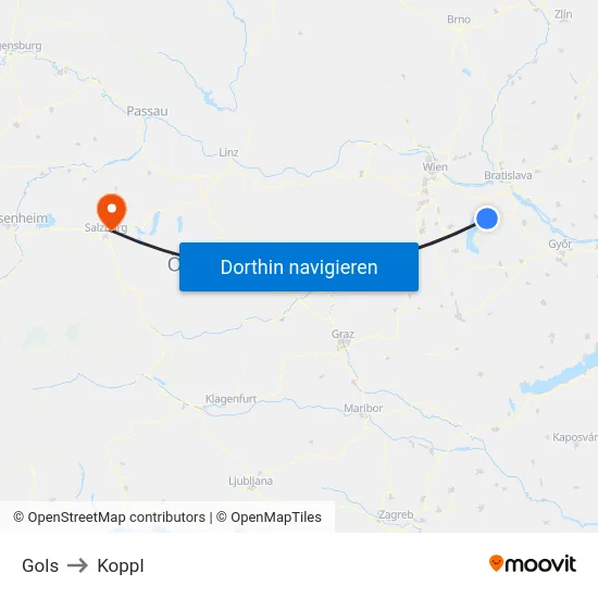 Gols to Koppl map