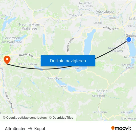 Altmünster to Koppl map