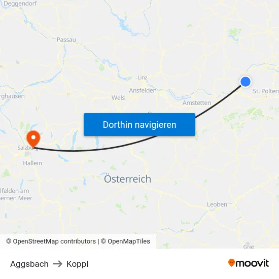 Aggsbach to Koppl map
