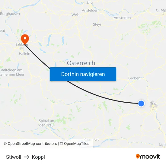 Stiwoll to Koppl map