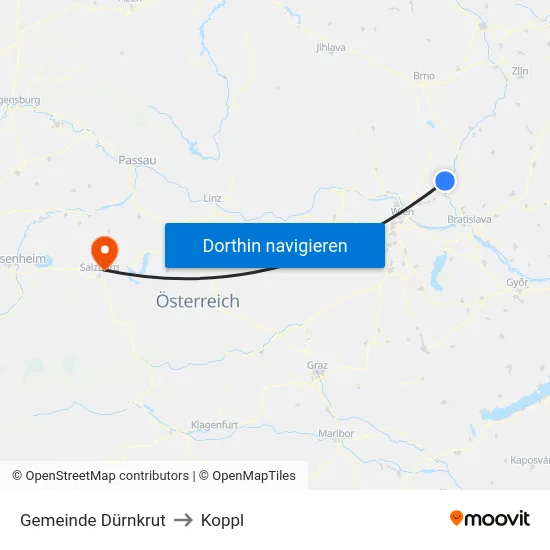 Gemeinde Dürnkrut to Koppl map