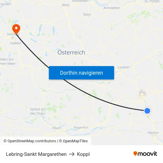 Lebring-Sankt Margarethen to Koppl map