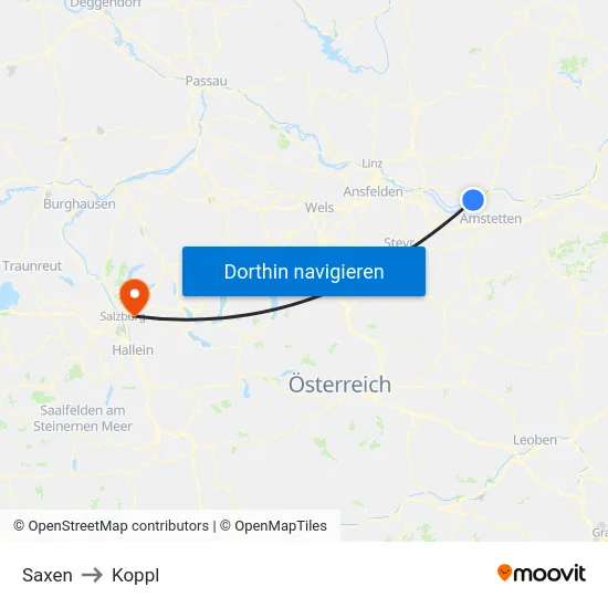 Saxen to Koppl map