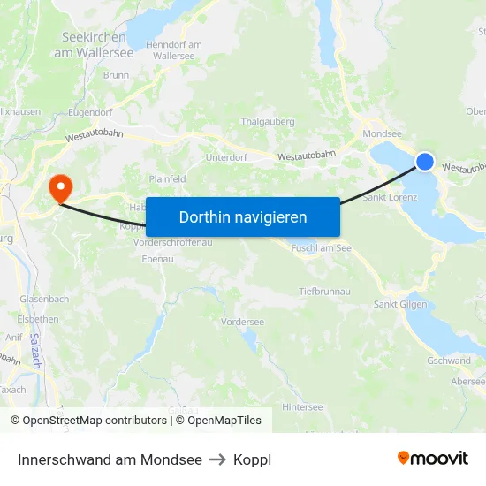 Innerschwand am Mondsee to Koppl map