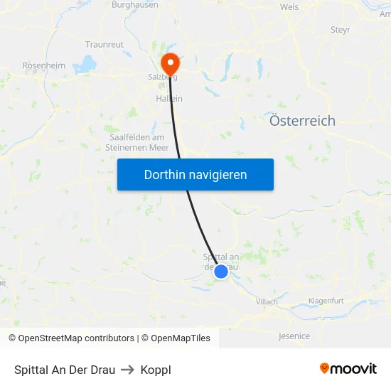 Spittal An Der Drau to Koppl map