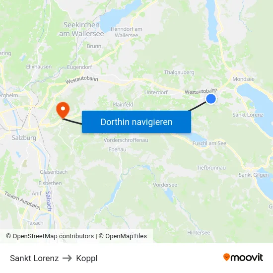 Sankt Lorenz to Koppl map