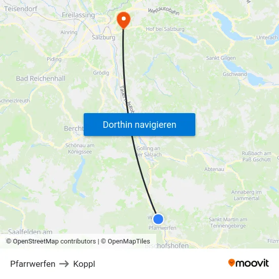Pfarrwerfen to Koppl map