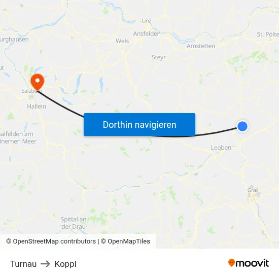 Turnau to Koppl map
