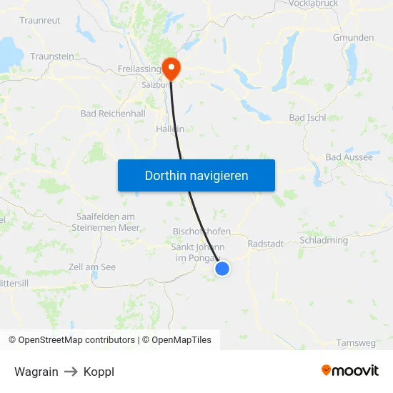 Wagrain to Koppl map