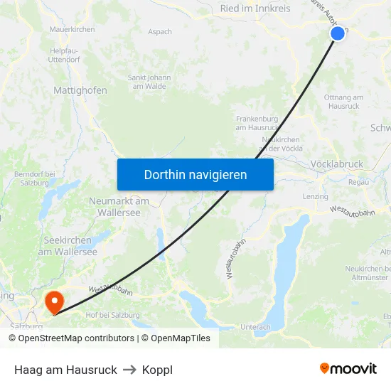 Haag am Hausruck to Koppl map