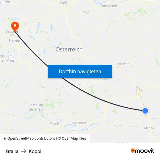Gralla to Koppl map
