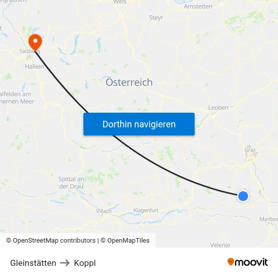 Gleinstätten to Koppl map