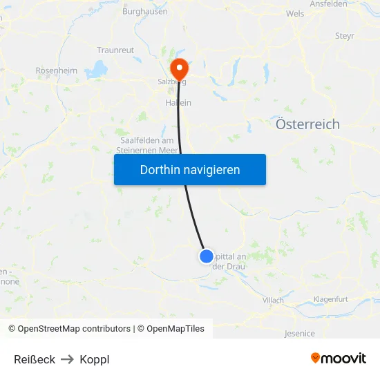 Reißeck to Koppl map