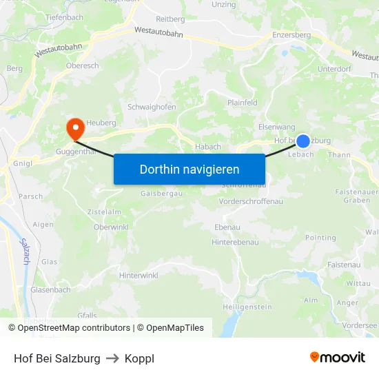 Hof Bei Salzburg to Koppl map