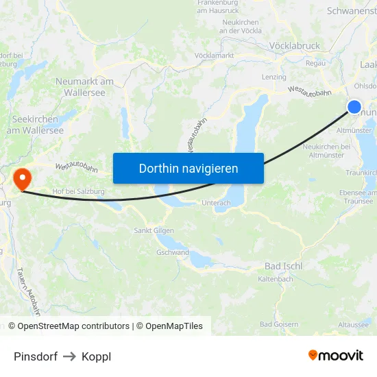 Pinsdorf to Koppl map
