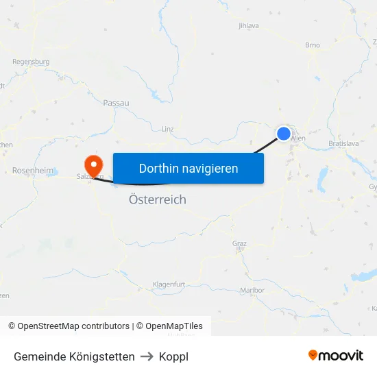 Gemeinde Königstetten to Koppl map