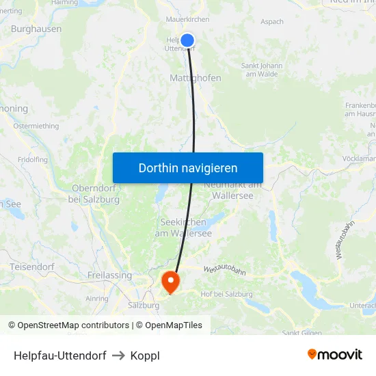 Helpfau-Uttendorf to Koppl map