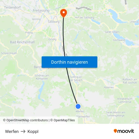Werfen to Koppl map