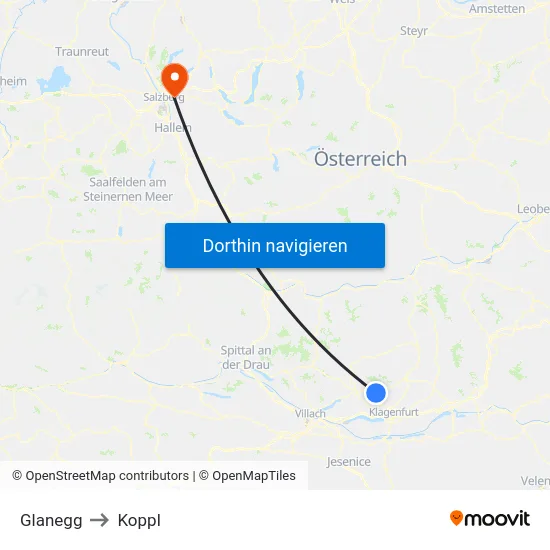 Glanegg to Koppl map
