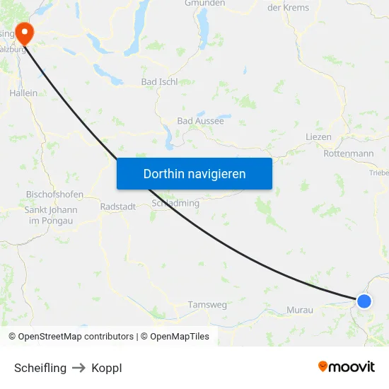 Scheifling to Koppl map