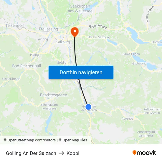 Golling An Der Salzach to Koppl map