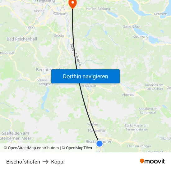 Bischofshofen to Koppl map