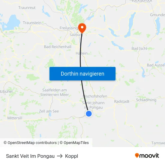 Sankt Veit Im Pongau to Koppl map