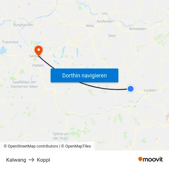 Kalwang to Koppl map
